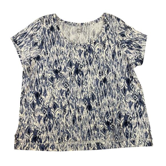 Pure Jill Pima Cotton High Low Tee Blue Ikat Print Short Sleeve Top XL - Picture 1 of 6